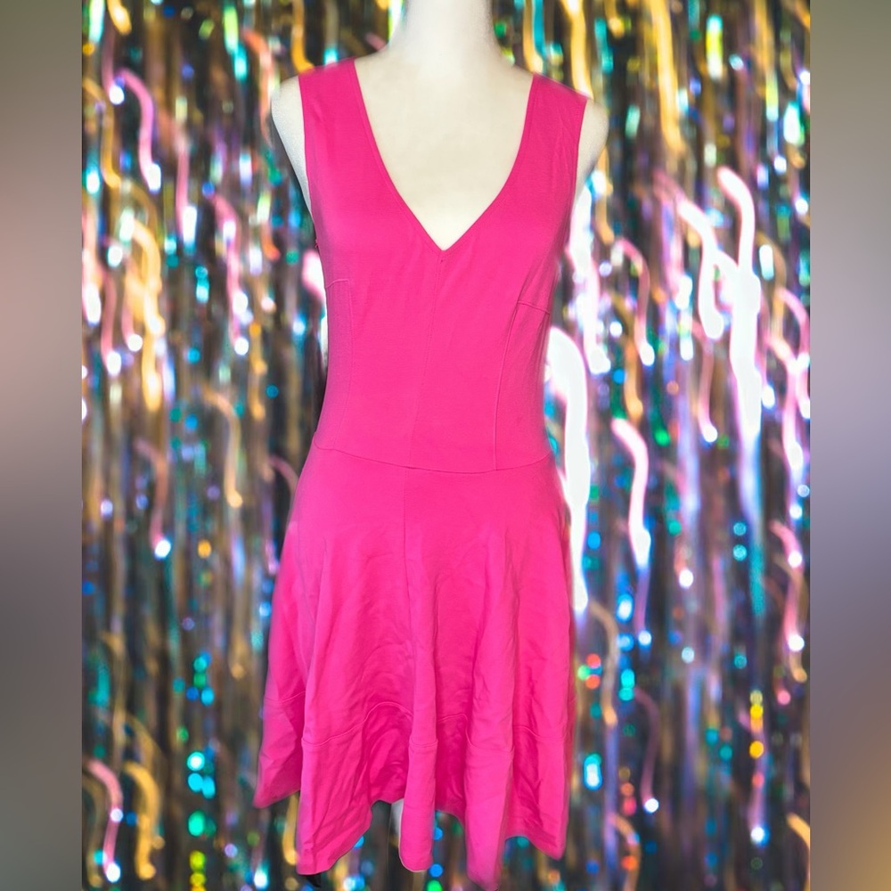 Vintage Hot Pink A-Line V Neck Dress